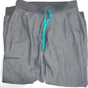 Figs Women's Gray Scrub Pants with Teal Drawstring